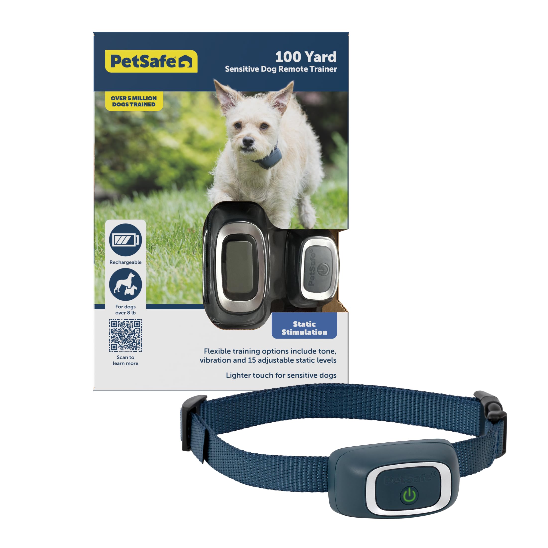 Photo 1 of PetSafe 100 Yard Remote Training Collar – Smaller Version for Small or Medium Dogs – Choose from Tone, Vibration, or 15 Levels of Static Stimulation – Short Range Option for Training Off Leash Dogs