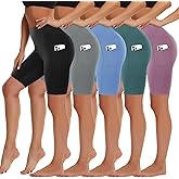 5 Pack Biker Shorts with Pockets for Women - 5"/8" High Waist Spandex Workout Yoga Running Athletic