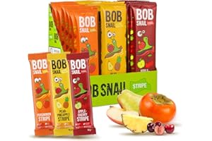 BOB SNAIL Healthy Organic Fruit Snacks for Kids and Adults – 30 Organic Fruit Leather Snacks with Persimmon, Pear-Pineapple,Cherry – Vegan Low-Carb Variety Pack Strips for Kids – Sugar Free Jerky Bars