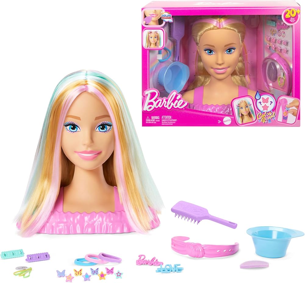 Barbie Styling Head with 20+ Hair Accessories Color Change Clips JFG81 Blonde