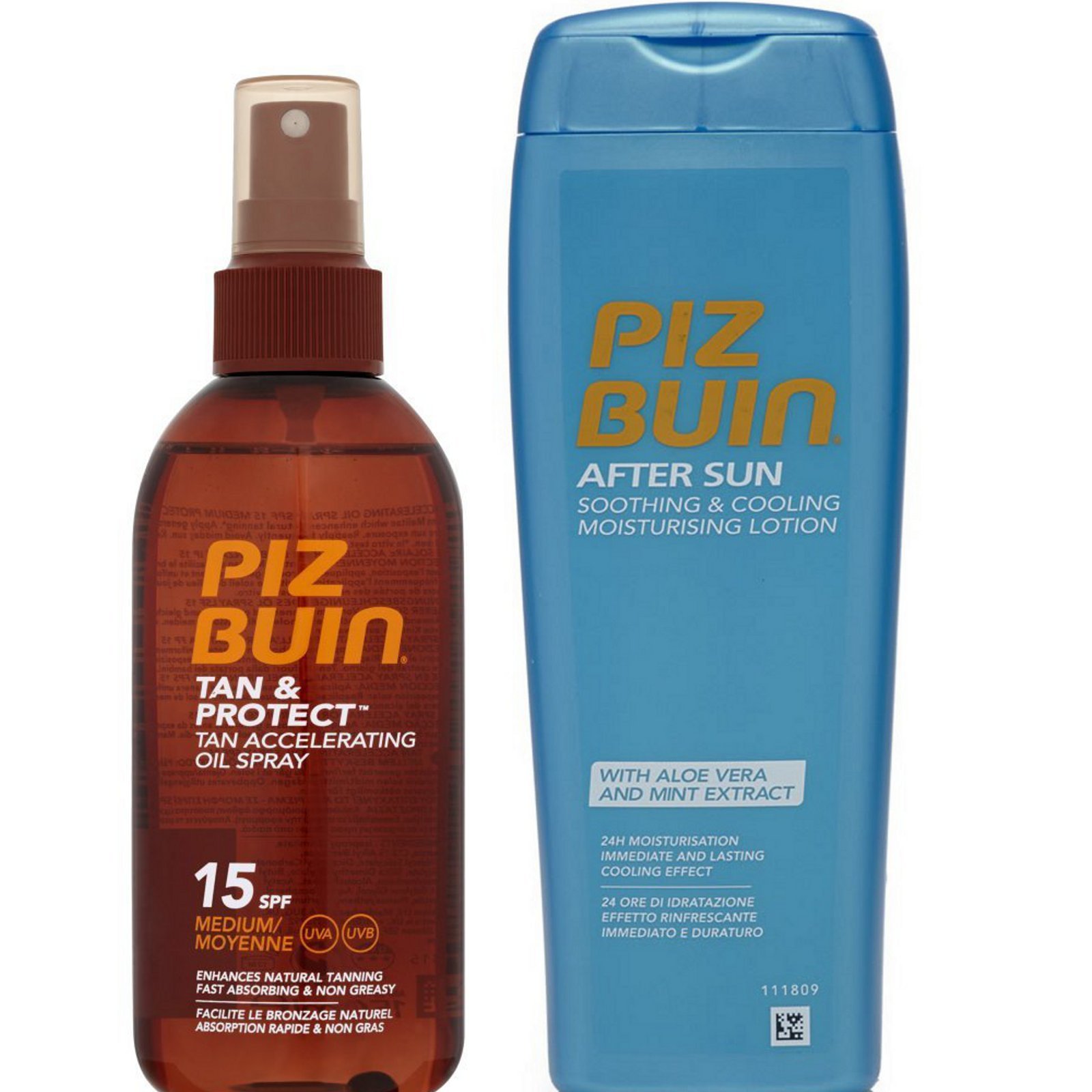 Piz Buin DUO Tan Accelerating Oil F15 x 150ml + Cooling Aftersun Lotion with Aloe Vera and Mint extract 200ml