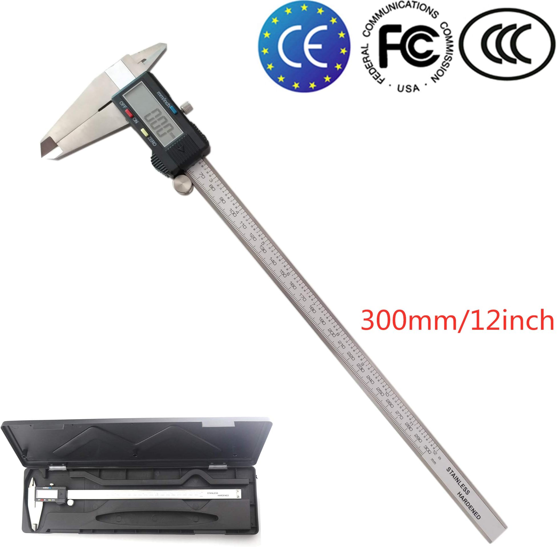 KETOTEK Vernier Caliper 300mm Digital Electronic Dial Calliper LCD Measuring Tools Stainless Steel Dimensional Measurement (0-300mm/0-12inch)