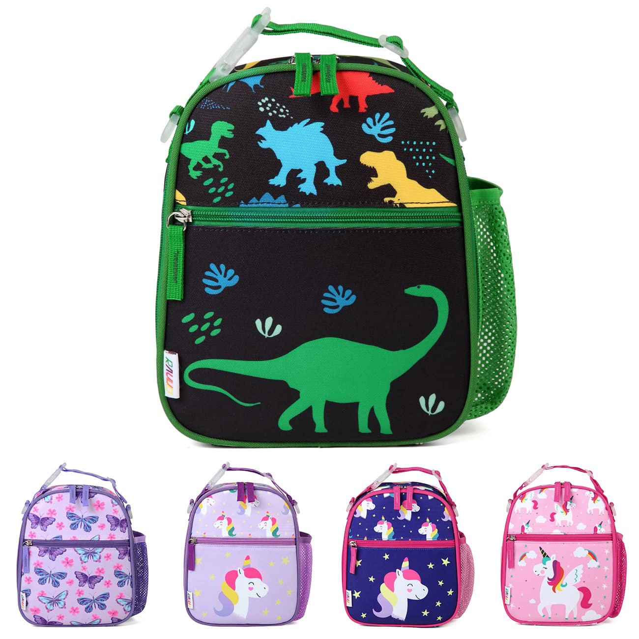 RAVUO Lunch Box for Boys, Dinosaur Insulated Lunch Bag for Kids Children Cute Insulated Cooler Thermal Meal Tote Kit with Handle and Detachable Shoulder Strap