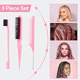 SWEET VIEW 3 Pcs Hair Brush Set Edge Brush Rat Tail Comb Teasing Pink view 6