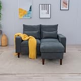 Panana Linen Fabric Love Seat Couch 2 Seater Grey with Footstool view 7