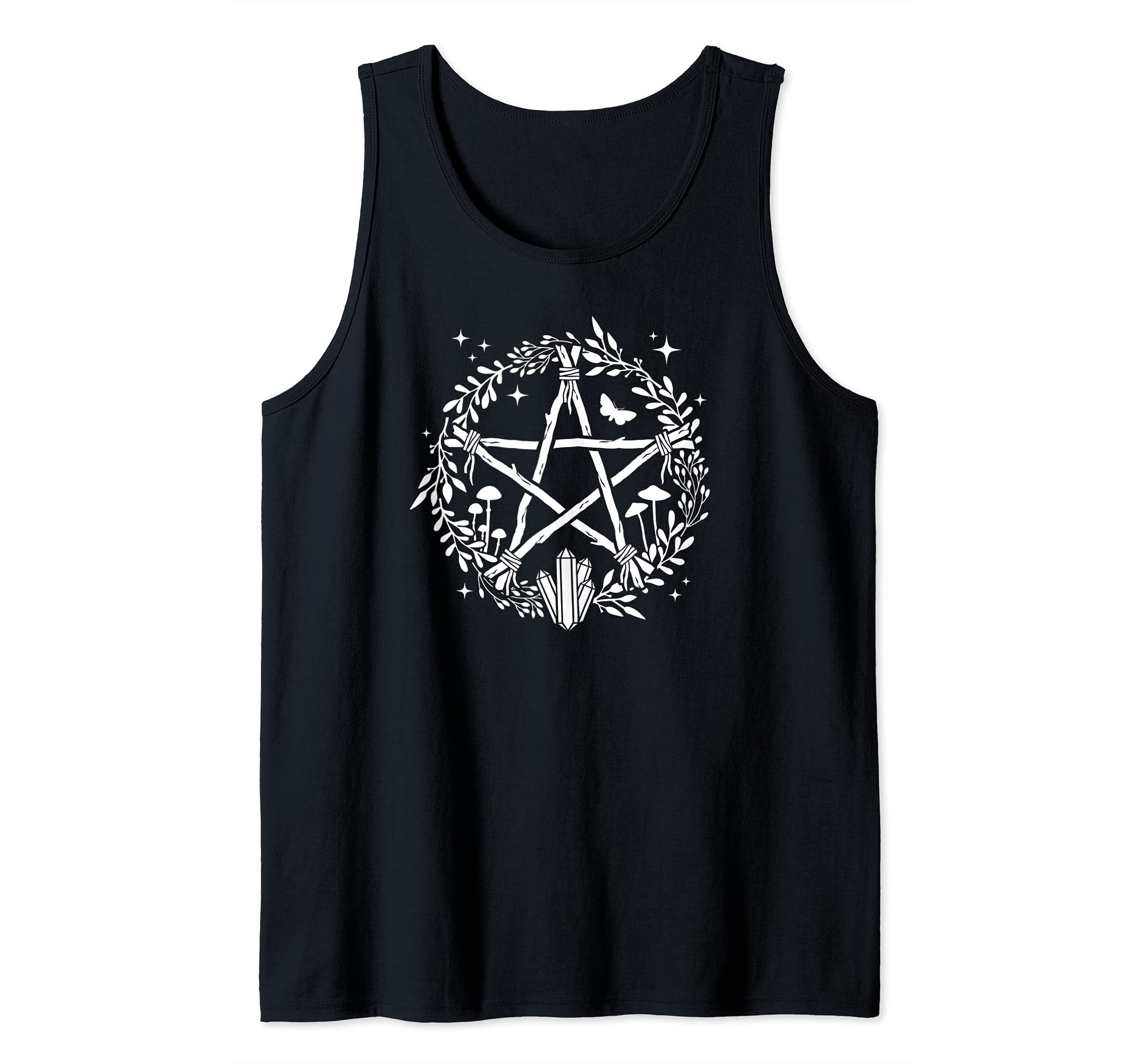 Wiccan Pentacle Wreath w/ Mushrooms Moth Crystals and Herbs Tank Top