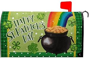 VentuCoven St Patricks Mailbox Cover - Shamrock Mailbox Covers Magnetic - Standard Size 21x18 in -Green Gold Coins Pot - for Garden Decor