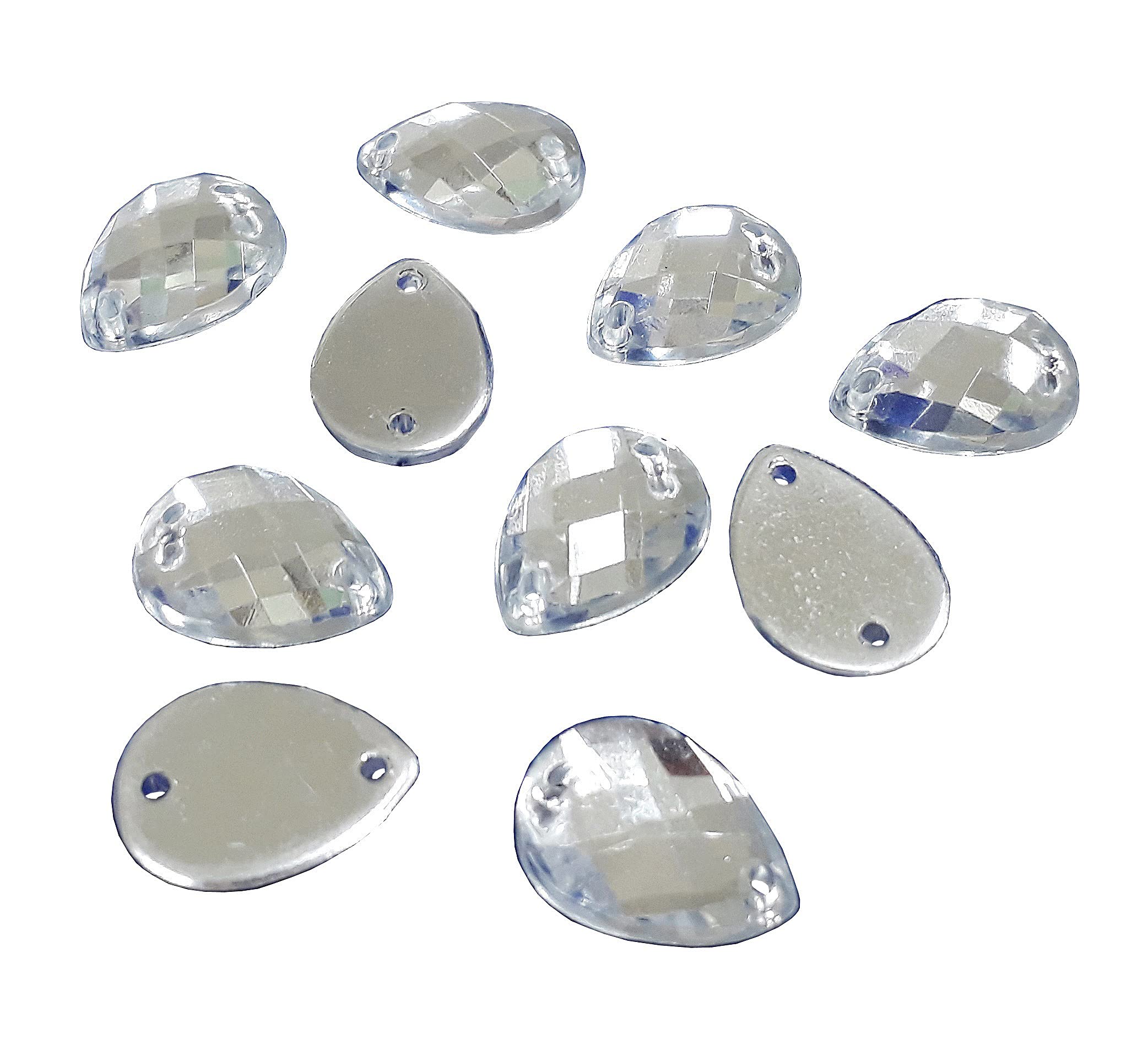 Perlin Set of 100 Sew On Rhinestone Gems for Sewing on Drops Set 14 x 10 mm Crystal Acrylic Stones Crystal Flatback for Garment Crafts Clothing and Bag Decoration