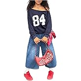 RoseSeek Girl's Number Jersey Sweatshirt Long Sleeve Off The Shoulder Sweatshirt Tops Pullover Streetwear
