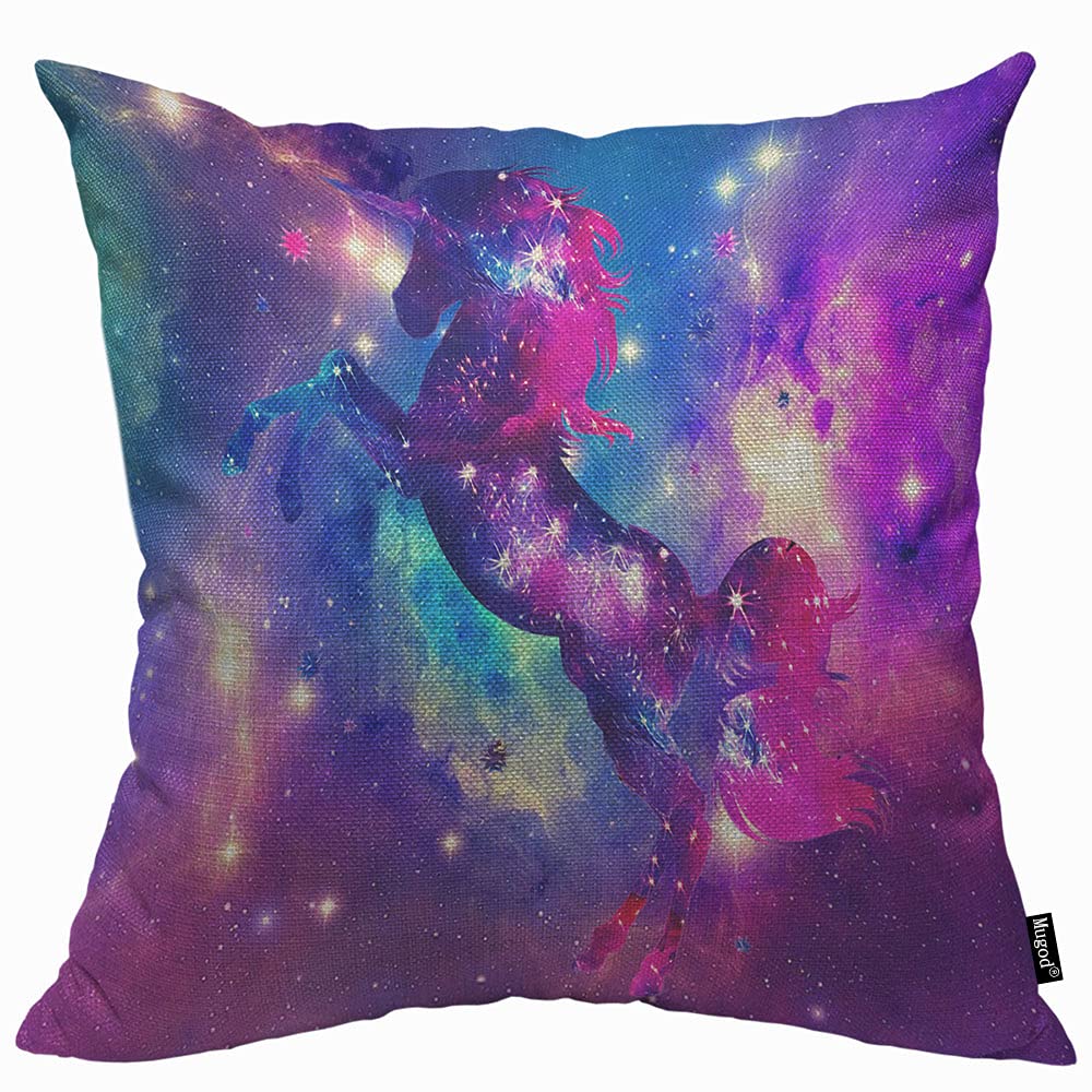 Mugod Galaxy Unicorn Cushion Cover Throw Pillow Covers Pink Purple Blue Pillow Case for Men Women Decorative Home Sofa Chair Couch 45x45cm/18x18 Inch