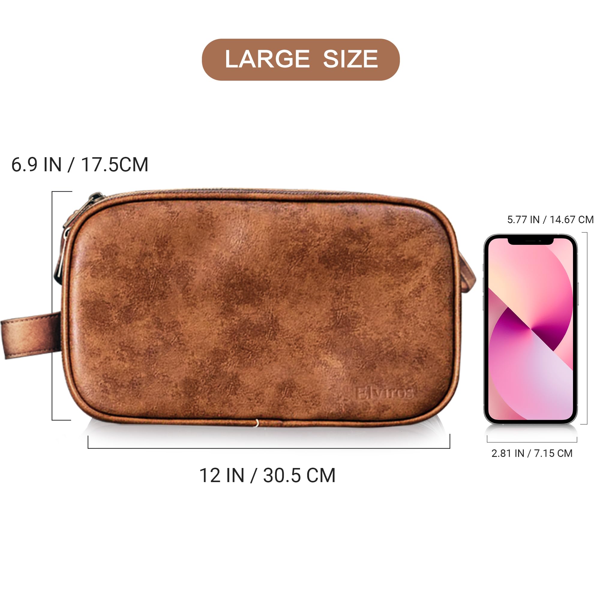 Elviros Toiletry Bag for Men, Large Travel Shaving Dopp Kit Water-resistant Bathroom Toiletries Organizer PU Leather Cosmetic Bags