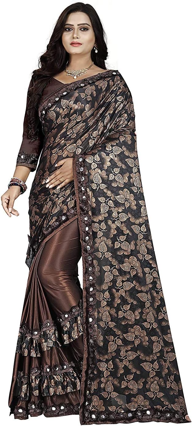 Beliezon Women's Jacquard Lycra Blend Saree With Un-stitched Blouse