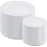 AOZITA 200 PCS White Plastic Plates, Premium Heavy Duty Disposable Plates for Party, 100 Dinner Plates &amp; 100 Salad Dessert Plates, Sturdy Hard Plastic Dinnerware for Wedding, Events
