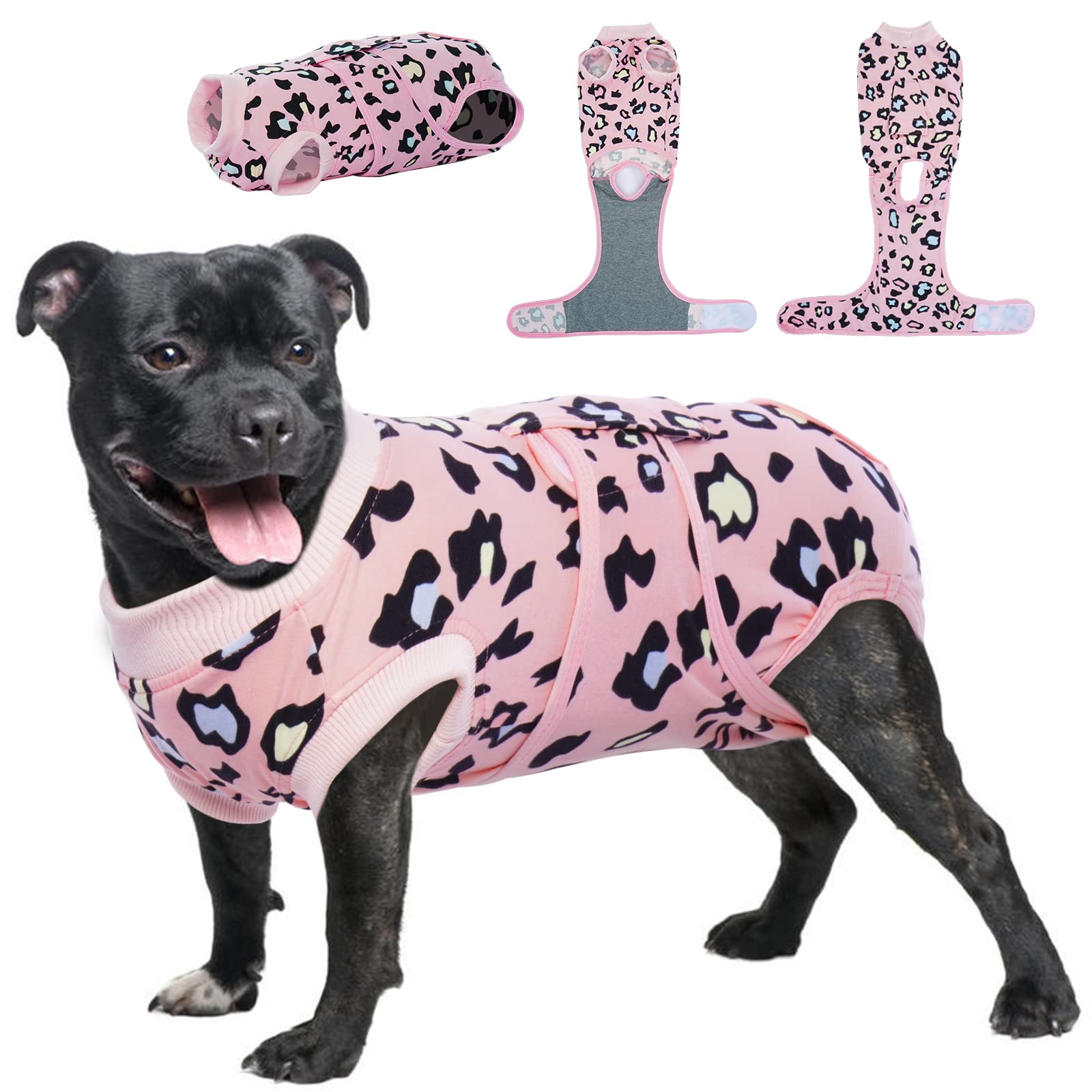 Kuoser Dog Surgery Recovery Suit, Dogs Recovery Suits for Female Spay and Male Neuter, Dog Onesie for After Surgery Post-Op Care, Puppy Post Body Vest Prevent Licking, Leopardpink M