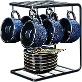 vicrays Ceramic Espresso Coffee Cups Set 4 oz Porcelain Espresso Cups with Saucers Spoons and Metal Stand for Tea Cafe Cappuccino Latte - Set of 6 - Blue