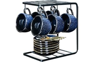 vicrays Ceramic Coffee Cups Set 4 oz Porcelain Espresso Cups with Saucers Spoons and Metal Stand for Tea Cafe Cappuccino Latt