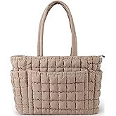 Queenoris Puffer Tote Bag for Women, Soft Quilted Shoulder Handbag Large Lightweight Satchel Purse Travel Gym Bag