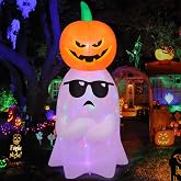 GOOSH 6.2 FT Halloween Inflatables Ghost with Pumpkin Outdoor Decorations Blow Up Yard with Built-in LEDs for Garden Lawn Indoor Party Decor