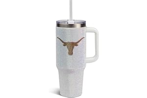 The Memory Company Officially Licensed NCAA 40oz White Rhinestone Tumbler - Stainless Steel Double Wall Vacuum Insulated Water Bottle, BPA-Free, Lid & Straw, Sparkling Team Spirit Drinkware