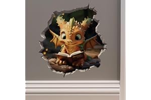 MY WONDERFUL WALLS Dragon Reading in Wall Hole Decal - Mouse Hole Wall Sticker with 3D Effect