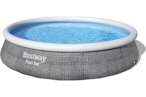 Bestway Fast Set Round Inflatable Pool Set, 13ft x 33in | Rattan Print | Circular Above Ground Pool | Includes Filter Pump & Repair Patch