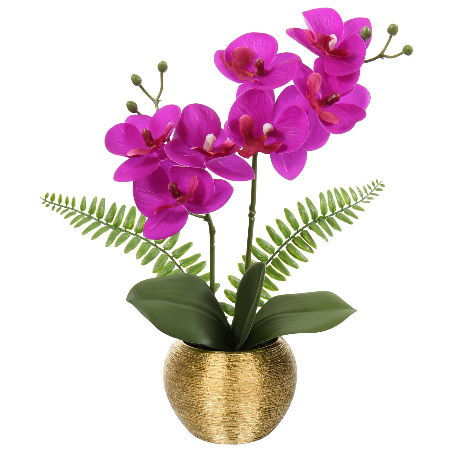 Briful Artificial Orchid Plants Purple Orchid Real Touch Flowers Artificial Phalaenopsis Flower Stems in Gold Ceramic Pot Fake Flowers for Home Decor Wedding Table Centerpiece