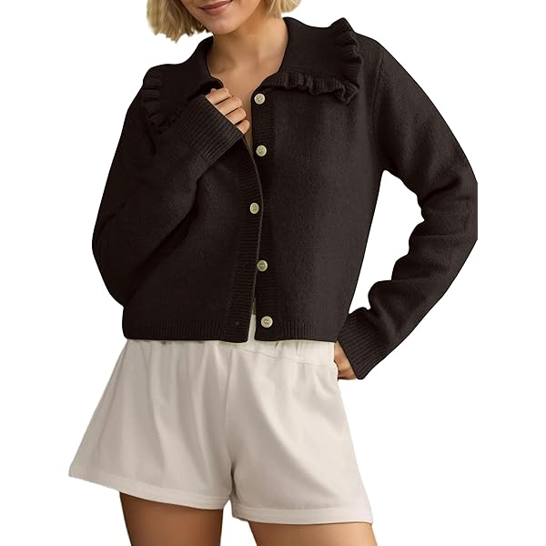 Ythomm Womens Ruffle Collar Cropped Cardigans Button Down Open