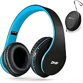 ZIHNIC Bluetooth Headphones Over-Ear, Black/Blue | Foldable Wireless and Wired Stereo Headset Micro SD/TF