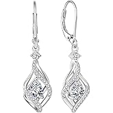 FATACI Women Earrings,925 Sterling Silver 5A Cubic Zirconia Twist Dangle Drop Earrings with Birthstone for Her