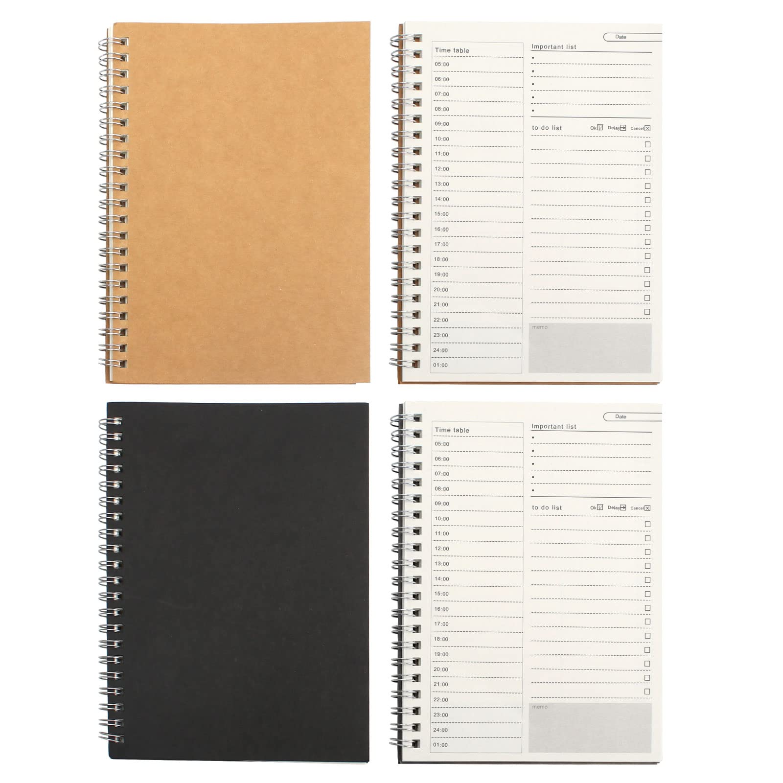 4 Pack Time Management Manual, Daily Planner Notebook To Do List Notepad 100 Pages/50 Sheets Undated Hourly Planner, Spiral To Do List Notebook Achieve Your Goals (Brown, Black)