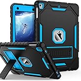 ZoneFoker 9.7" Case for iPad 6th/5th Generation 2018/2017, Air 2/Air 1st/Pro 9.7, Heavy Duty Shockproof Protective Cover with Built-in Stand for iPad 6/5 Gen (Black+Blue)