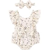 YOUNGER TREE Newborn Baby Girl Clothes Ruffle Sleeve Rompers Infant Backless Floral Jumpsuit Summer Outfits with Headband