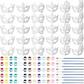 HyDren 30 Sets Mardi Gras DIY White Masquerade Mask Craft Half Face Paintable Blank Paper Mask for Cosplay Party Supplies