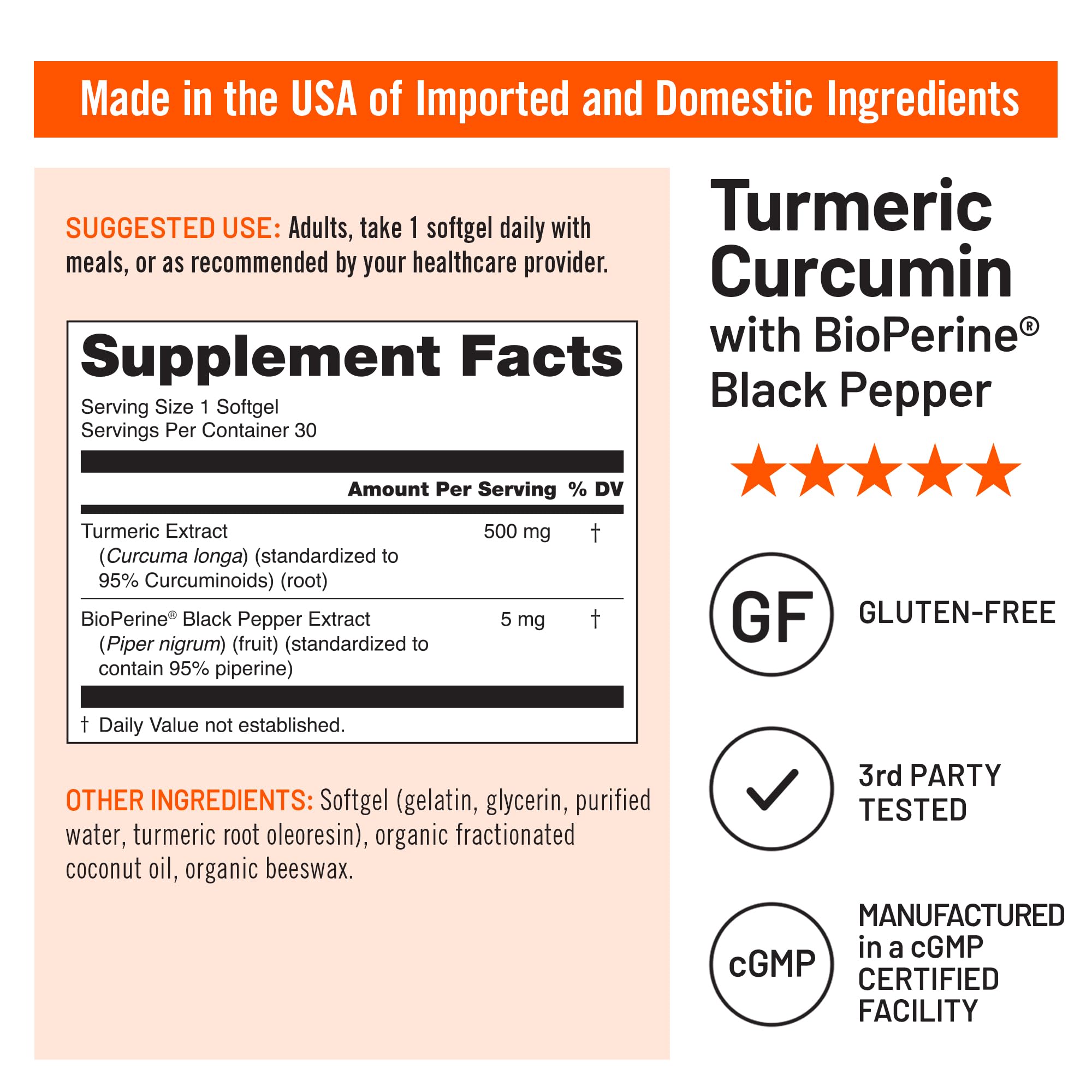 NatureWise Turmeric Curcumin 500mg with Black Pepper Softgels - Extra Strength, Enhanced Absorption - 95% Curcuminoids & BioPerine for Immune Support - Gluten-Free, Non-GMO - 30 Count[1-Month Supply]