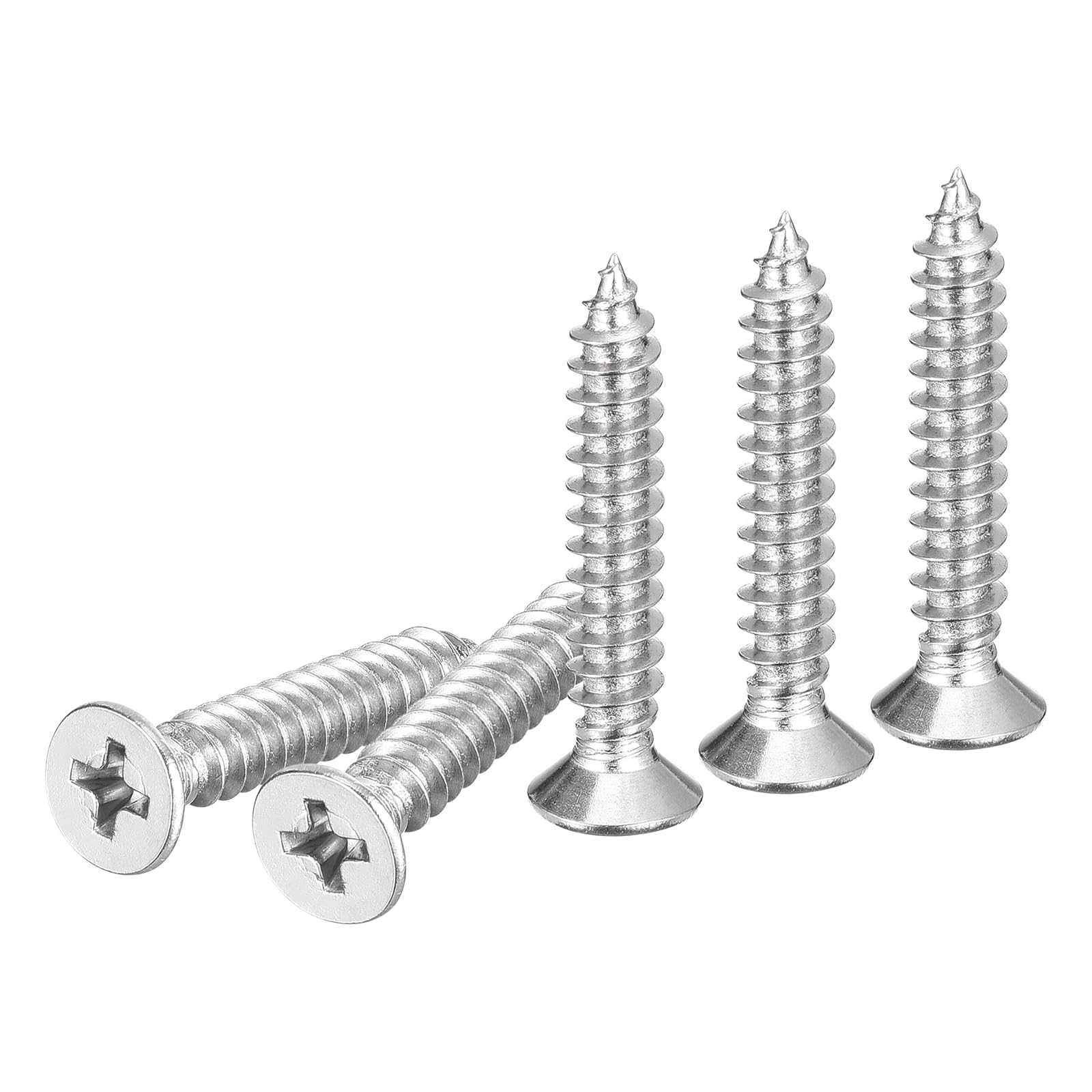 DTGN 20Pcs M6x35mm Flat Head Wood Screws, 304 Stainless Steel Phillips Self Tapping Screws - Good for Woodworking, Furniture - Silver