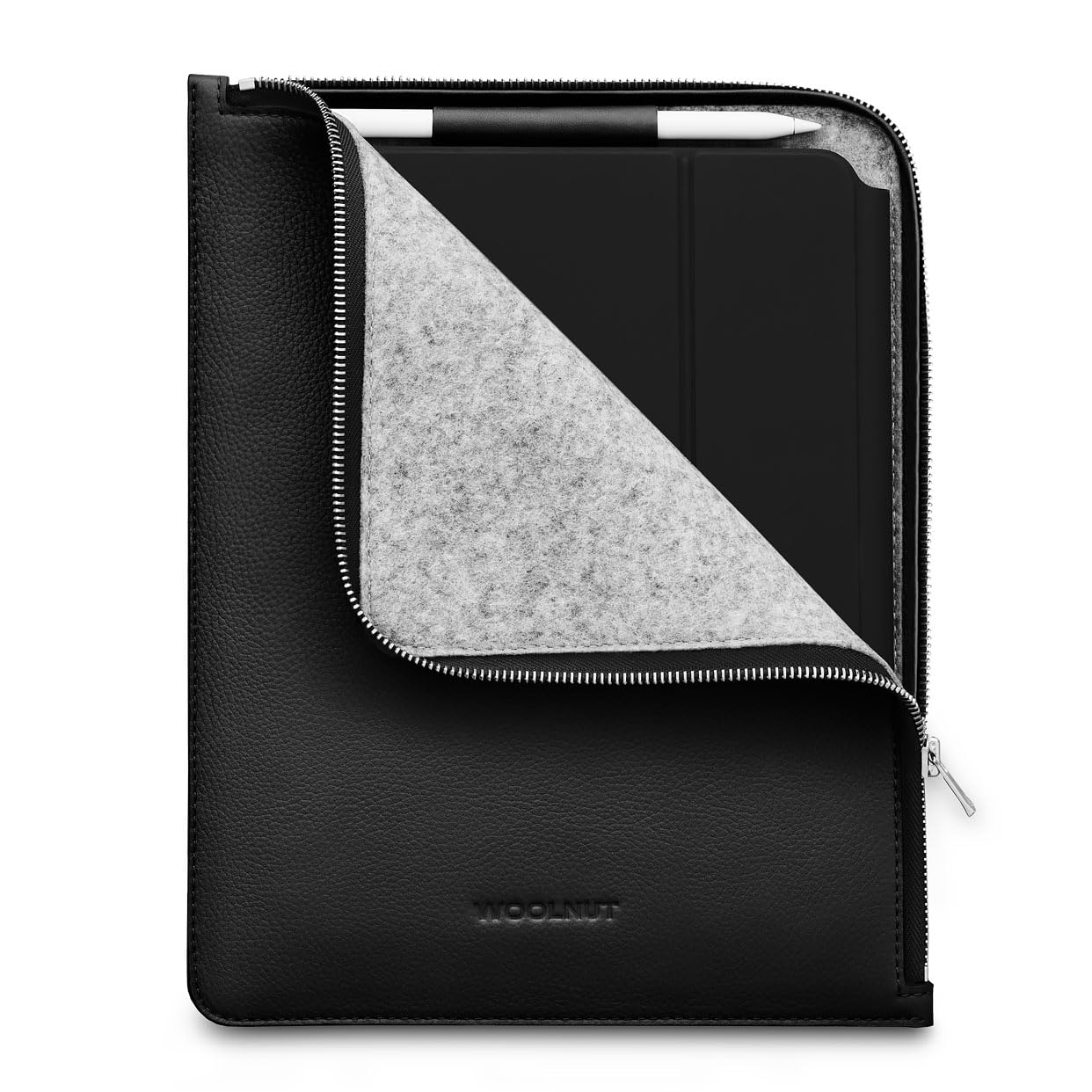 WOOLNUT Leather Folio Cover Case for iPad Pro 11 & Air 11 & 10.9 inch - Black/iPad Air 5th Generation Case with Pencil Holder/Slim iPad Air Case for 6th Generation and more/Full-Grain Leather