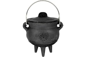 ulafbwur Witch Burning Pot Halloween Witch Pot with Lid Heat-Resistant Portable Incense Burning Mini Cast Iron Cauldron Party