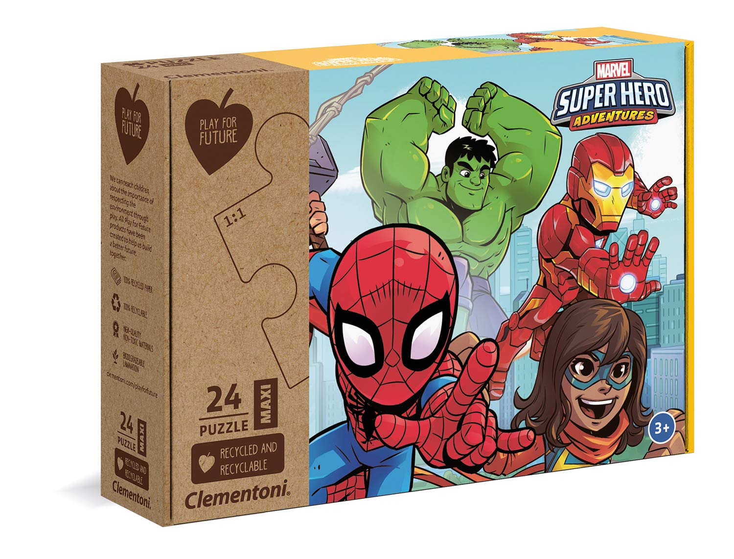 Clementoni - 20262 - Marvel Super Hero - 24 maxi pieces - Made in Italy - 100% recycled materials, jigsaw puzzle for kids