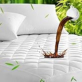 UNILIBRA Queen Mattress Pad Waterproof Rayon Made from Bamboo, Fitted Deep Pocket Mattress Cover fits 6''-25'', Breathable Qu