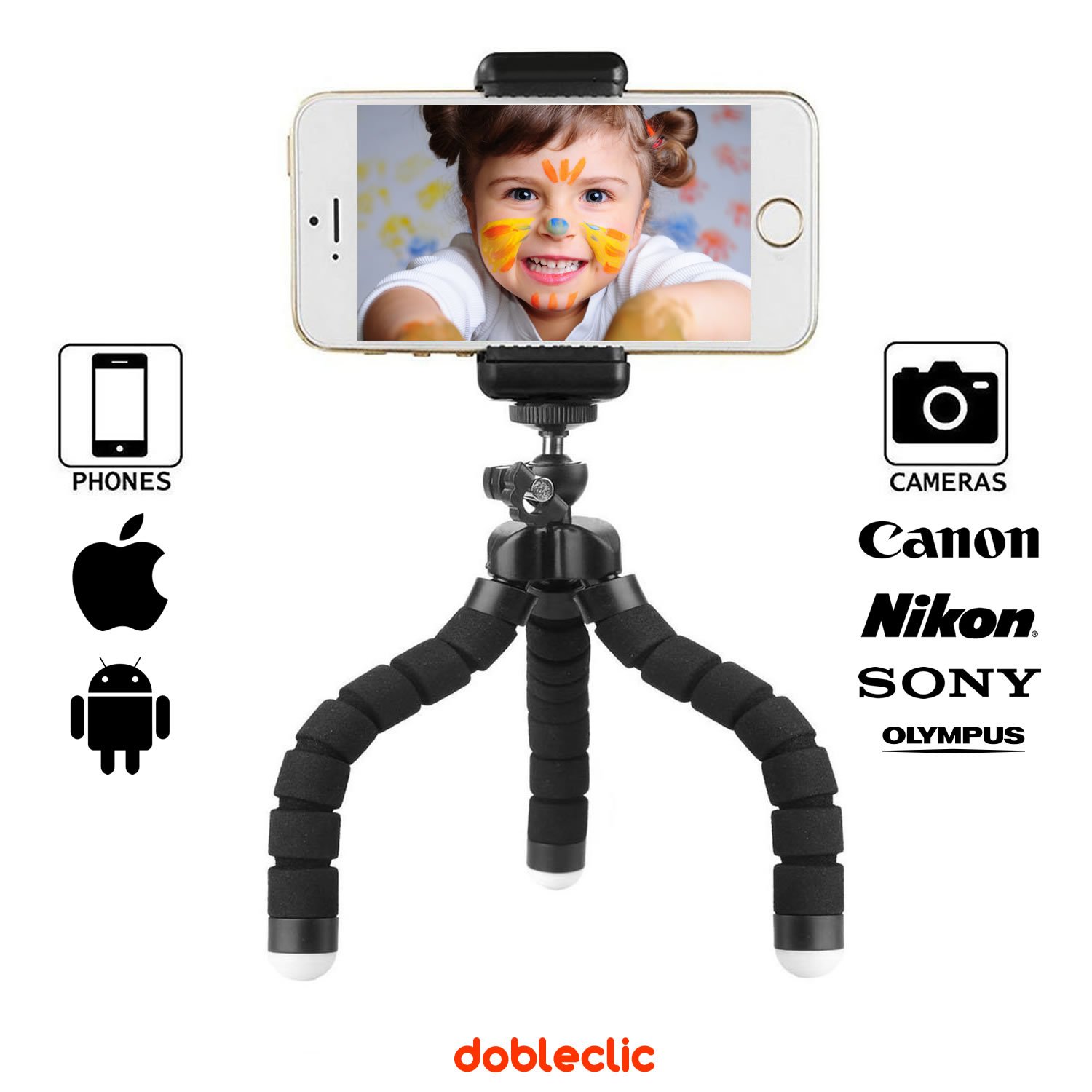 Trípode Flexible para teléfonos móviles y cámaras fotográficas con rosca universal 