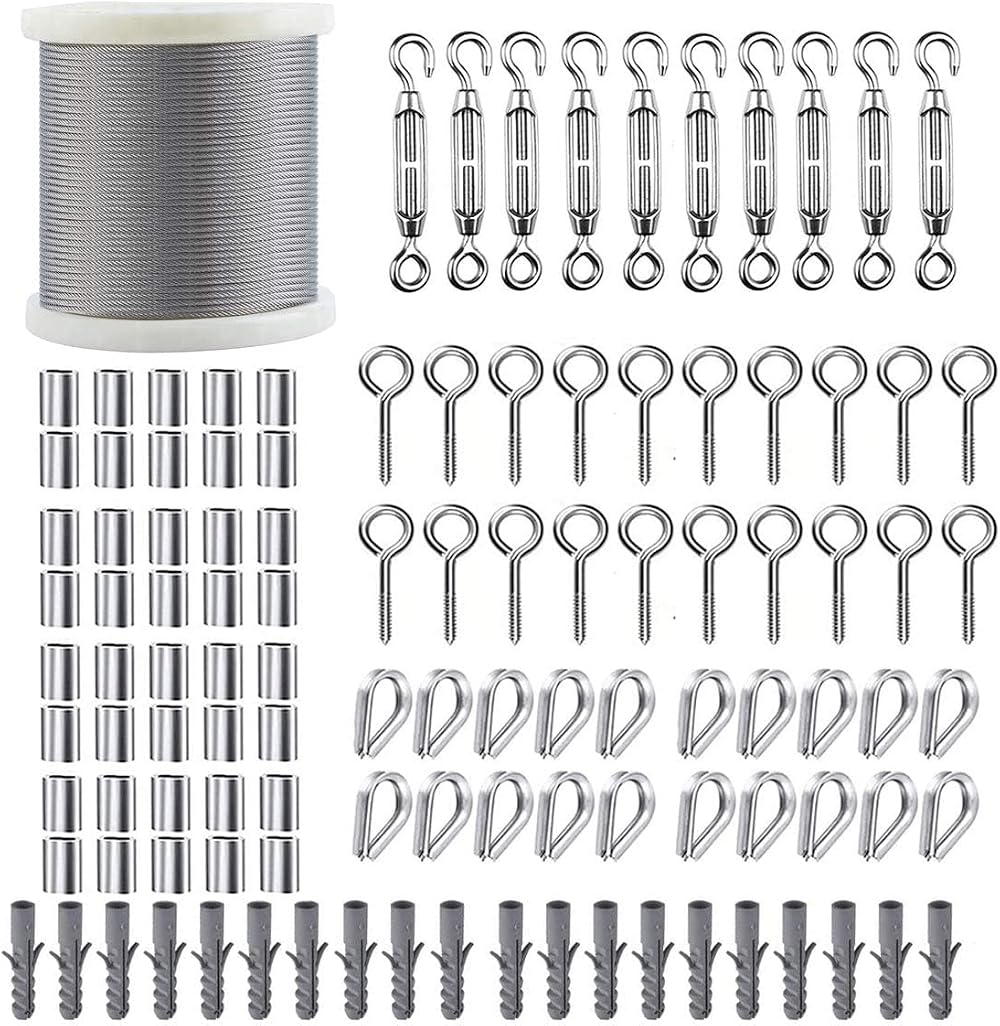 TooTaci Garden Wire 60M 2mm Stainless Steel 7x7 PVC Coated Kit
