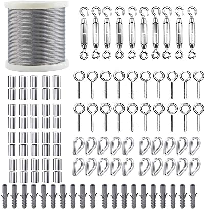 TooTaci Garden Wire 60M 2mm Stainless Steel 7x7 PVC Coated Kit