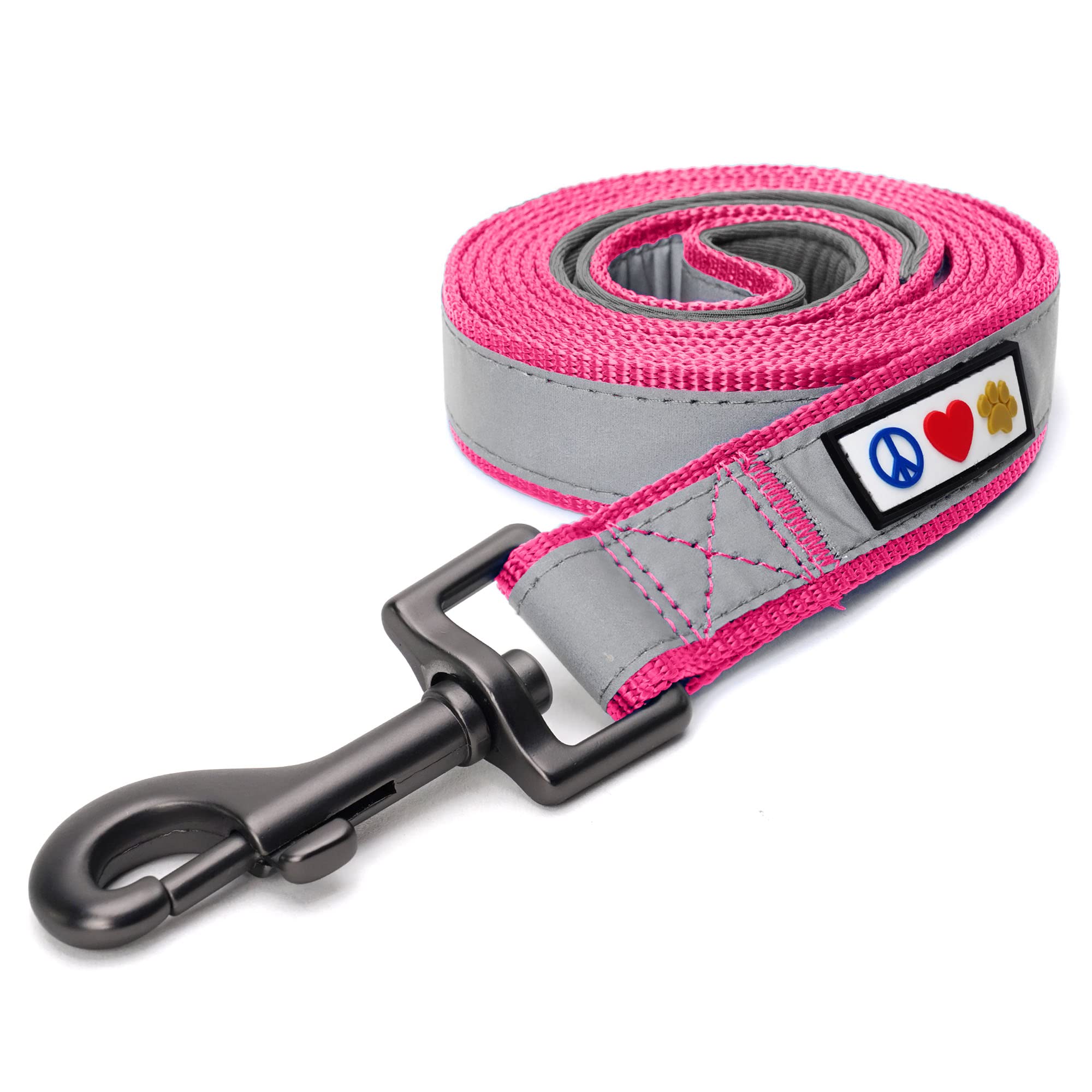 Pawtitas 1.8 M Reflective Dog Lead Comfortable Padded Handle | Puppy Dog Training Double Handle Reflective Lead | Reflective Short Dog Lead for Training | Hands Free Running Dog Lead - M/L Pink Lead