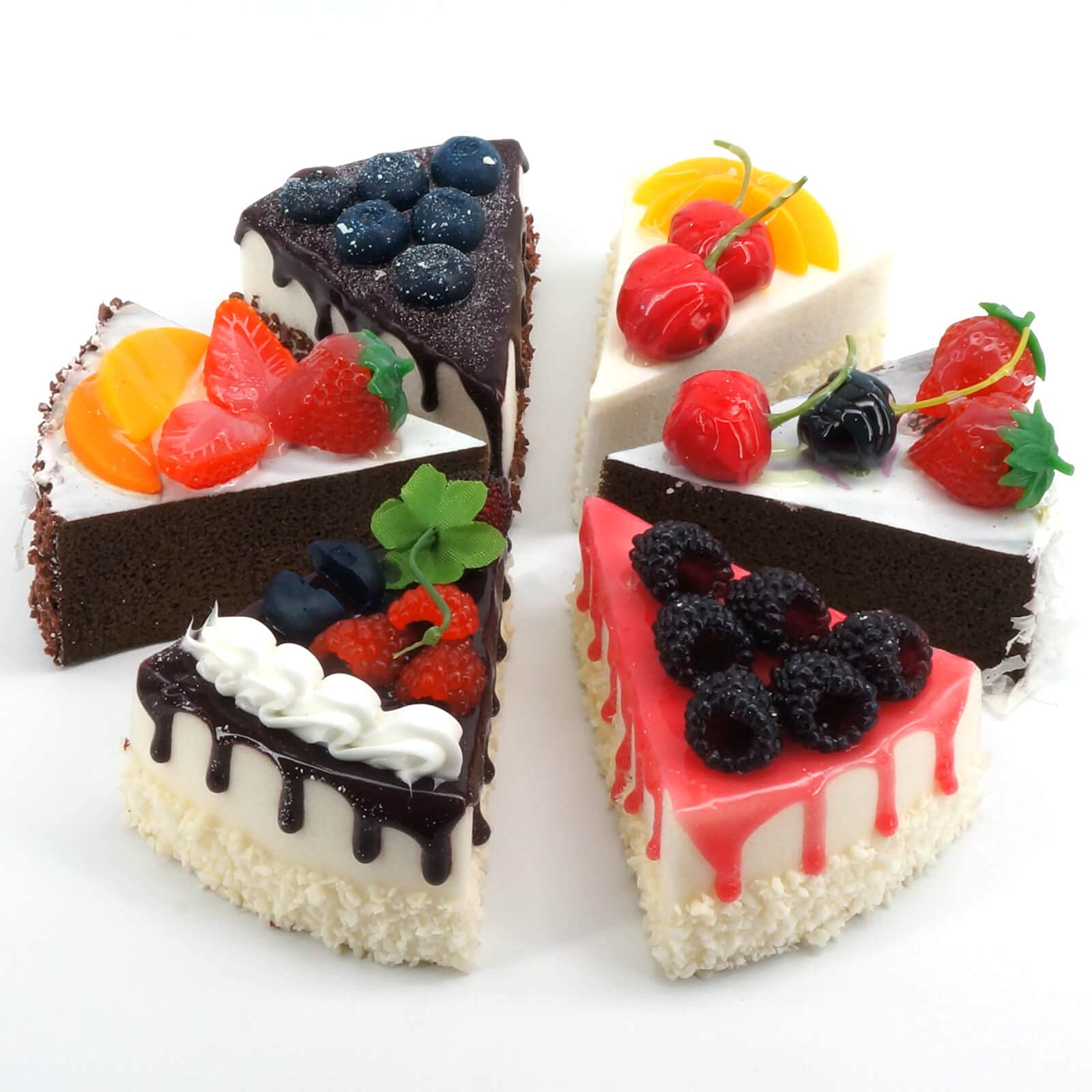 Photo 1 of [6-Pack] Faux Slice Cake - Artificial Desserts Replica for Kitchen and Bakery Shop Display (Multi)