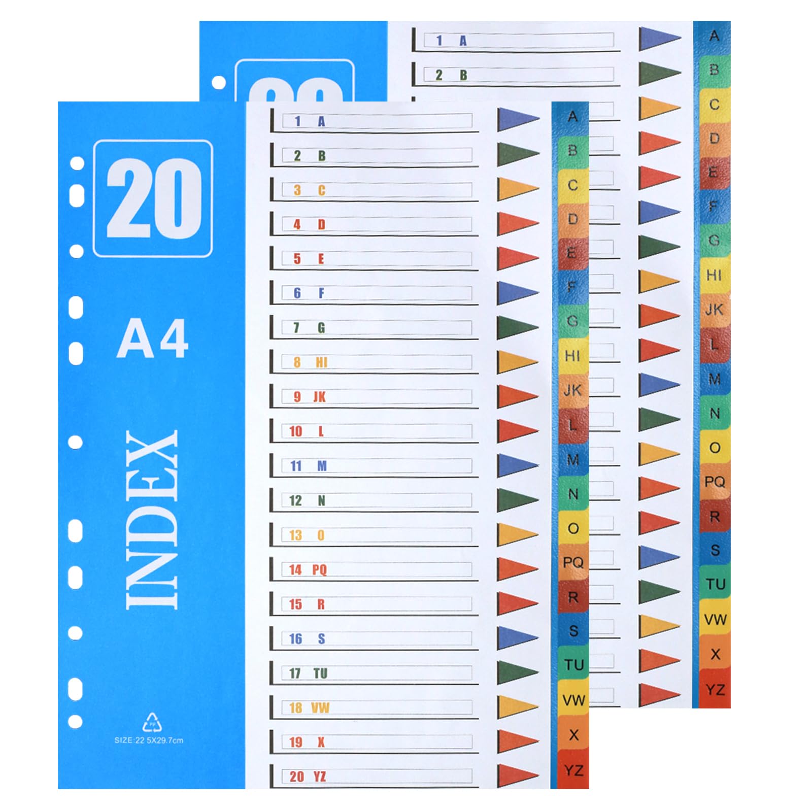 XHDA A-Z Part Dividers A4, 2 Pack Multi-Colour Plastic A4 Index Folder Subject Dividers, 11-Holes Lever Arch Files Dividers Ring Binders for Office School