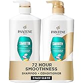 Pantene Shampoo & Conditioner Set, Smooth and Sleek - Frizz Control with Antioxidants, Nourishing for All Hair Types - Curly, Dry, Color-Treated, 52.8 Oz Total + Miracle Rescue Shot (0.5 Oz)