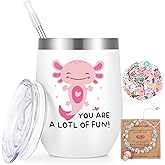 Lifecapido Axolotl Gifts, You Are A Lotl of Fun 12oz Stainless Steel Insulated Wine Tumbler with Bracelet and Stickers, Birthday Christmas Gift, Axolotl Gifts for Girls Women, White