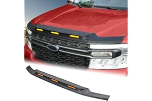 Mabett Hood Deflector Protector with 3 Pcs LED Grille Lights for Ford Maverick 2022-2025 Accessories, Hood Shield Replacement with Waterproof Amber Trim Lamp for Maverick