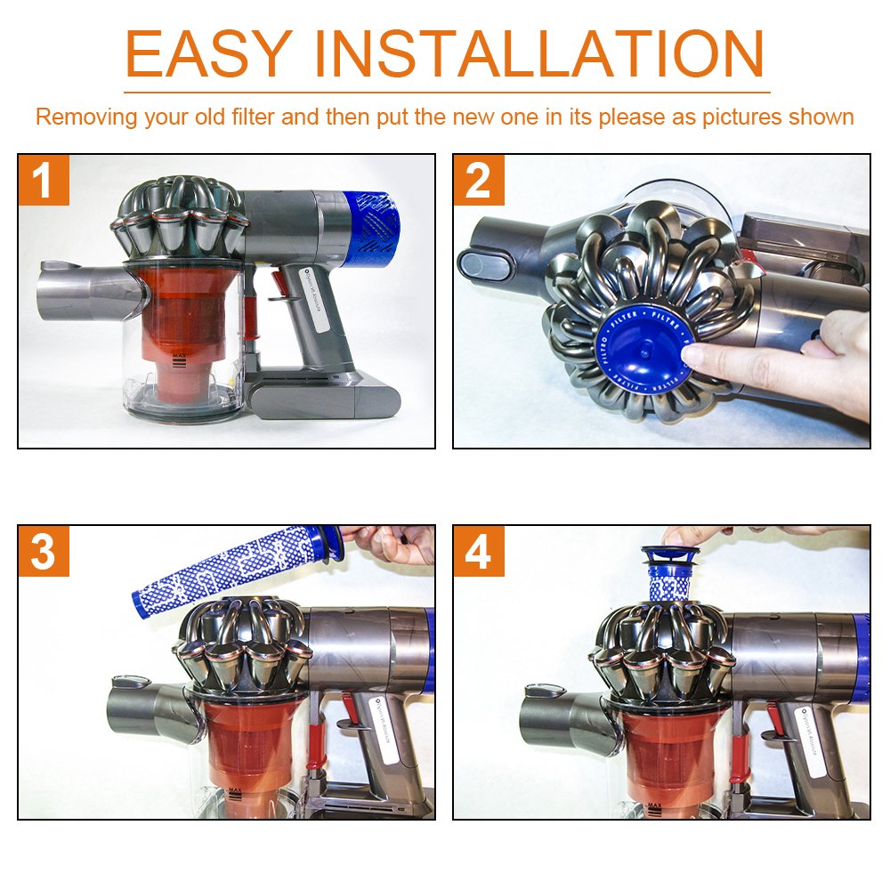 CAM-ULATA for Dyson Cordless Vacuum Filter Replacement V6 V7 V8 DC58 DC59 Accessories Parts # 965661-01 for Dyson Cordless Animal/Motorhead/Absolute Filter Kit 2 Pack