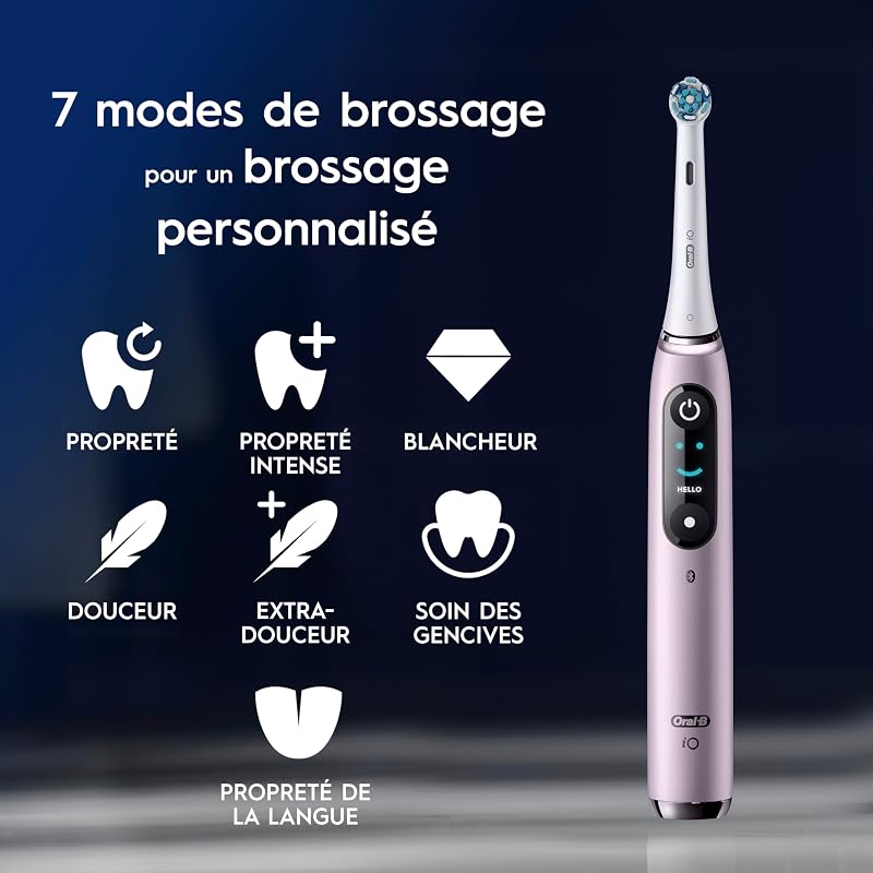 iO 9 Brosse À Dents Électrique Pour Adultes, Rose Quartz, Édition Spéciale, 7 Modes De Brossage Avec Blancheur Et Soin Des Gencives, 1 Brossette De Recharge, 1 Chargeur, 1 Étui De Voyage